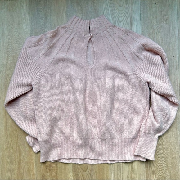 Anthropologie Pink Mock Neck Ribbed Sweater Balloon Sleeves Wool Blend - Picture 7 of 8